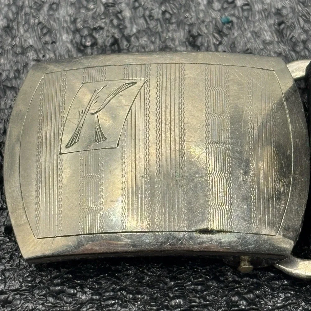 VTG Russia Cowhide Leather Belt 1/20 FPCO‎ Gold Filled Buckle Monogram K Sz 46
